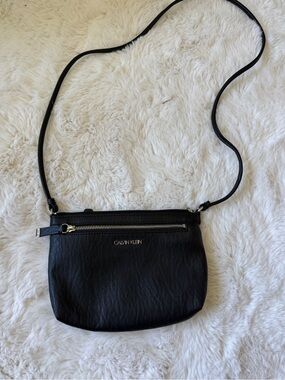 Calvin Klein Black Leather Crossbody with Front Zip